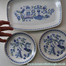 Load image into Gallery viewer, THREE PIECES of Vintage Norwegian Ceramics by Figgjo Flint: Lotte Design. Large Oblong Dish and Two Side Plates
