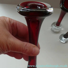 Load image into Gallery viewer, THREE Vintage 1960s SWEDISH Aseda Glass Tall Stem Vases. Set of Three. All Different
