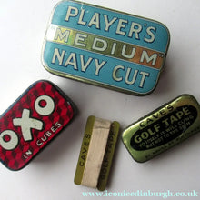 Load image into Gallery viewer, Three Vintage Advertising Tins: Players, Oxo and Cave's Golf Tape
