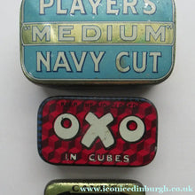 Load image into Gallery viewer, Three Vintage Advertising Tins: Players, Oxo and Cave's Golf Tape
