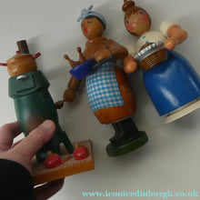 Load image into Gallery viewer, THREE Vintage German Erzgebirge Wooden Handmade Incense Smokers by Frank Beyer: Two Cooks and Kitchen Stove
