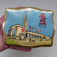 Load image into Gallery viewer, Rare Survivor Glasgow Empire Exhibition Sweetie Tin 1938; with an Image of the Scottish Pavilion
