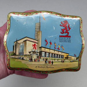 Rare Survivor Glasgow Empire Exhibition Sweetie Tin 1938; with an Image of the Scottish Pavilion