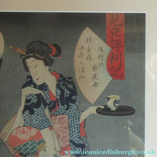 Load image into Gallery viewer, Antique Edo Period Japanese Woodblock Print with Geisha Serving Tea
