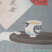 Load image into Gallery viewer, Antique Edo Period Japanese Woodblock Print with Geisha Serving Tea
