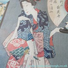Load image into Gallery viewer, Antique Edo Period Japanese Woodblock Print with Geisha Serving Tea
