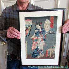 Load image into Gallery viewer, Antique Edo Period Japanese Woodblock Print with Geisha Serving Tea
