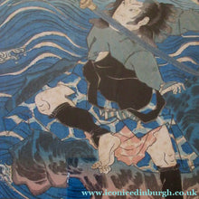 Load image into Gallery viewer, Antique Japanese Woodblock Print. Samurai on the Seashore Edo Period
