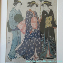Load image into Gallery viewer, Antique Traditional 19th Century Japanese Print with Geishas FRAMED
