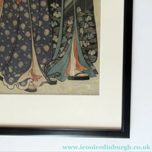 Load image into Gallery viewer, Antique Traditional 19th Century Japanese Print with Geishas FRAMED
