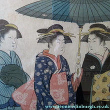 Load image into Gallery viewer, Antique Traditional 19th Century Japanese Print with Geishas FRAMED
