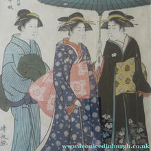 Load image into Gallery viewer, Antique Traditional 19th Century Japanese Print with Geishas FRAMED
