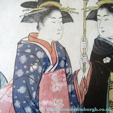 Load image into Gallery viewer, Antique Traditional 19th Century Japanese Print with Geishas FRAMED
