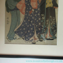 Load image into Gallery viewer, Antique Traditional 19th Century Japanese Print with Geishas FRAMED
