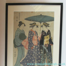 Load image into Gallery viewer, Antique Traditional 19th Century Japanese Print with Geishas FRAMED
