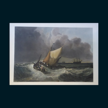 Load image into Gallery viewer, MASSIVE Original 1830s Hand Coloured Engraving by John Burnet after JMW Turner. Entitled The Bridgewater Seapiece (Dutch Boats in a Gale)
