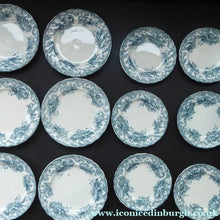 Load image into Gallery viewer, TWELVE Antique BISHOP &amp; STONIER Miniature Child's Nursery Ashley Pattern Plates;  c 1880. Two Sets of Six
