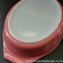 Load image into Gallery viewer, Two Pyrex Dishes. No Lids. Black Oblong. Pink Oval. Snowflake Pattern
