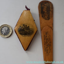 Load image into Gallery viewer, TWO Antique 19th Century MAUCHLINE Ware Pieces. Small Diamond Pin Cushion &amp; Page Marker
