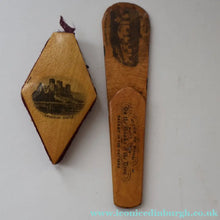 Load image into Gallery viewer, TWO Antique 19th Century MAUCHLINE Ware Pieces. Small Diamond Pin Cushion &amp; Page Marker
