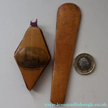 Load image into Gallery viewer, TWO Antique 19th Century MAUCHLINE Ware Pieces. Small Diamond Pin Cushion &amp; Page Marker
