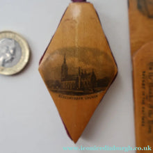 Load image into Gallery viewer, TWO Antique 19th Century MAUCHLINE Ware Pieces. Small Diamond Pin Cushion &amp; Page Marker
