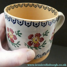 Load image into Gallery viewer, TWO Large Irish Ceramic Mugs by Nicholas Mosse. Spongeware Iris and Clementis Designs
