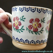 Load image into Gallery viewer, TWO Large Irish Ceramic Mugs by Nicholas Mosse. Spongeware Iris and Clementis Designs
