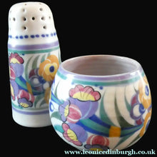 Load image into Gallery viewer, 1930s Truda Carter Poole Pottery Sugar Shaker and Round Pot  Fuchsia Pattern
