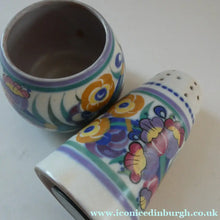 Load image into Gallery viewer, 1930s Truda Carter Poole Pottery Sugar Shaker and Round Pot  Fuchsia Pattern
