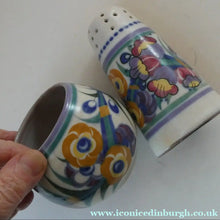 Load image into Gallery viewer, 1930s Truda Carter Poole Pottery Sugar Shaker and Round Pot  Fuchsia Pattern

