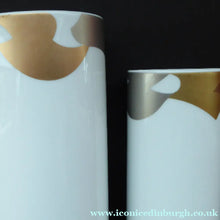 Load image into Gallery viewer, Two Vintage ROSENTHAL Studio Linie Porcelain Vases. Large and Small MATCHING PAIR with Gold and Silver Bird Abstract Design
