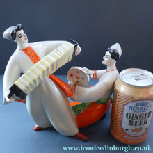 Load image into Gallery viewer, UKRAINE POTTERY. Vintage 1960s Figurine Cossacks Dancing and Playing Musical Instruments

