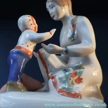 Load image into Gallery viewer, UKRAINIAN CERAMICS. Rare 1970s Porcelain Figurine of a Mother and Child Entitled "First Steps"

