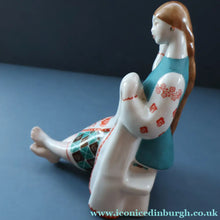 Load image into Gallery viewer, UKRAINIAN POTTERY. Vintage 1960s Porcelain Figurine Entitled "The Embroiderer" or "Girl Embroidering"
