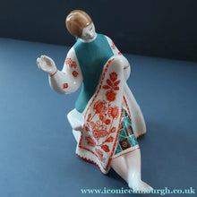 Load image into Gallery viewer, UKRAINIAN POTTERY. Vintage 1960s Porcelain Figurine Entitled "The Embroiderer" or "Girl Embroidering"
