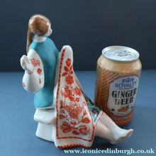 Load image into Gallery viewer, UKRAINIAN POTTERY. Vintage 1960s Porcelain Figurine Entitled "The Embroiderer" or "Girl Embroidering"
