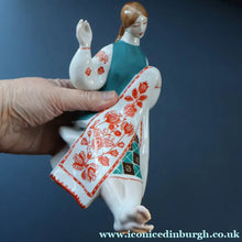 Load image into Gallery viewer, UKRAINIAN POTTERY. Vintage 1960s Porcelain Figurine Entitled "The Embroiderer" or "Girl Embroidering"
