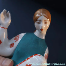 Load image into Gallery viewer, UKRAINIAN POTTERY. Vintage 1960s Porcelain Figurine Entitled "The Embroiderer" or "Girl Embroidering"
