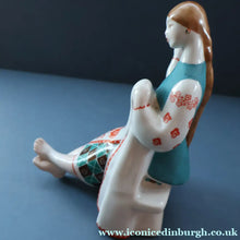 Load image into Gallery viewer, UKRAINIAN POTTERY. Vintage 1960s Porcelain Figurine Entitled "The Embroiderer" or "Girl Embroidering"
