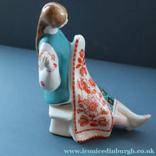 Load image into Gallery viewer, UKRAINIAN POTTERY. Vintage 1960s Porcelain Figurine Entitled "The Embroiderer" or "Girl Embroidering"
