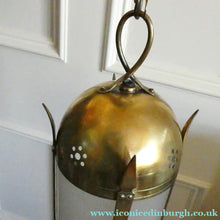 Load image into Gallery viewer, 1920s Antique Hanging Hall or Porch Lantern. Brass and Glass in the Gothic Style
