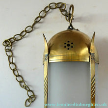 Load image into Gallery viewer, 1920s Antique Hanging Hall or Porch Lantern. Brass and Glass in the Gothic Style
