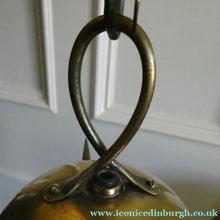 Load image into Gallery viewer, 1920s Antique Hanging Hall or Porch Lantern. Brass and Glass in the Gothic Style
