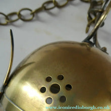Load image into Gallery viewer, 1920s Antique Hanging Hall or Porch Lantern. Brass and Glass in the Gothic Style
