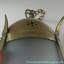 Load image into Gallery viewer, 1920s Antique Hanging Hall or Porch Lantern. Brass and Glass in the Gothic Style
