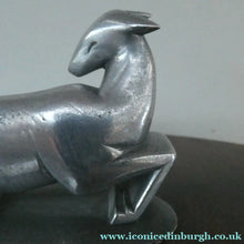 Load image into Gallery viewer, Unusual 1930s ART DECO Wooden Box with Hinged Lid. Metal Deer Sculpture on Lid (in the manner of Just Andersen)

