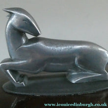 Load image into Gallery viewer, Unusual 1930s ART DECO Wooden Box with Hinged Lid. Metal Deer Sculpture on Lid (in the manner of Just Andersen)

