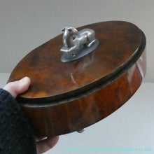 Load image into Gallery viewer, Unusual 1930s ART DECO Wooden Box with Hinged Lid. Metal Deer Sculpture on Lid (in the manner of Just Andersen)
