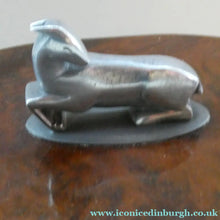 Load image into Gallery viewer, Unusual 1930s ART DECO Wooden Box with Hinged Lid. Metal Deer Sculpture on Lid (in the manner of Just Andersen)
